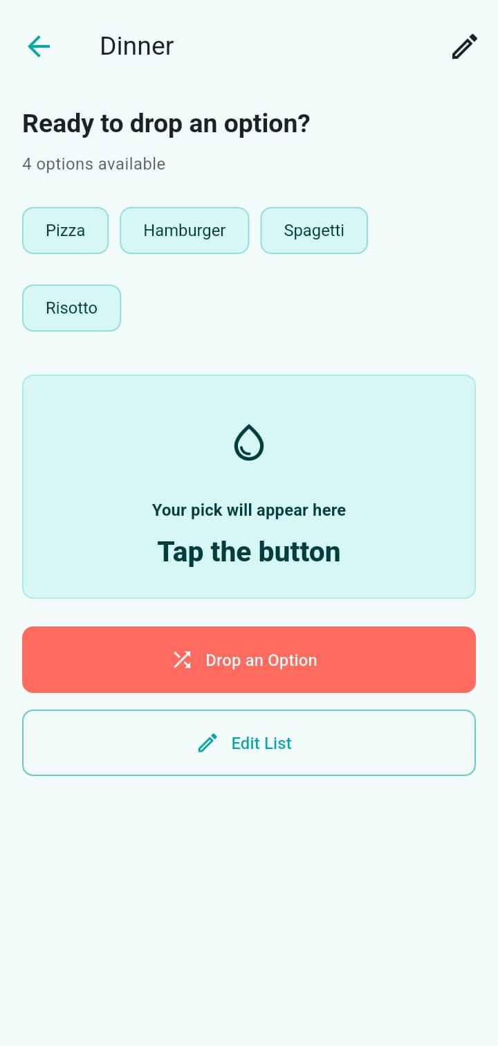 OptionDrop random picker ready to select from a list