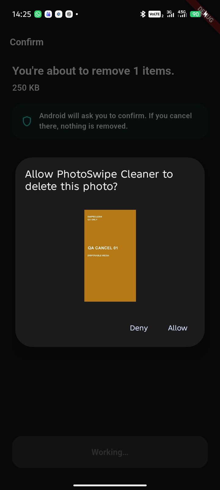 Android system sheet asking permission to delete a staged photo