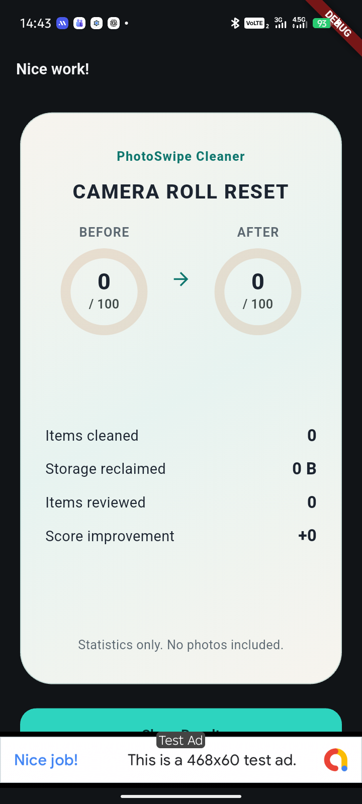 Statistics-only share card stating that no photos are included